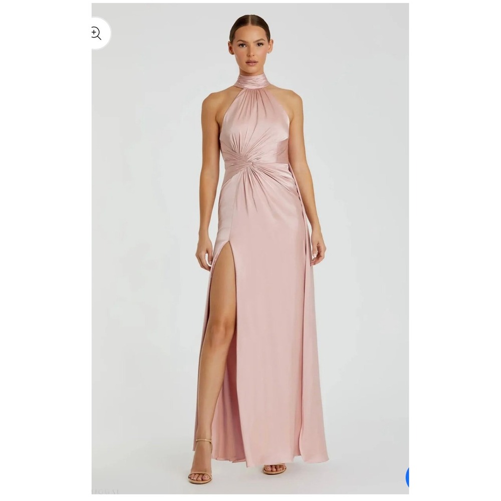 Ieena for Mac Duggal 11642 SHK Blush Pink Satin Halter Gown Dress Womens 12 - Picture 1 of 12